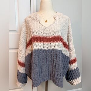 POL V-Neck Sweater - Cream, Red, Blue